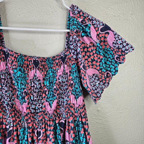 Simply Southern Dress Medium Tropical Flamingo Print Smocked BabyDoll Mini - Picture 11 of 12